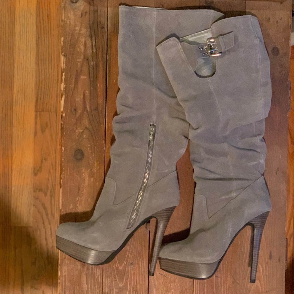 Colin Stuart Grey Suede Stiletto Boots